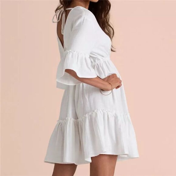 NEW White Boho Mini Dress - Picture 1 of 8